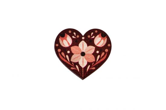 Wooden Brooch Folk Heart – Red