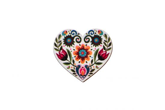 Wooden Brooch Folk Heart – White