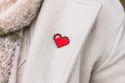 Wooden Brooch Pixelated Red Heart